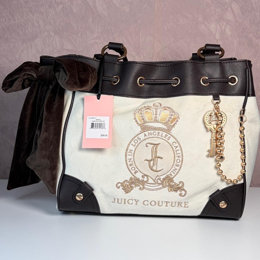JUST IN. HTF Juicy Couture Crystal Classic Juicy Lover Tote with Gold Accents